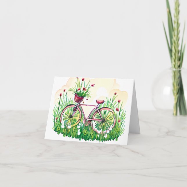Tarjeta Muelle acuático personalizable de bicicleta floral (Anverso)
