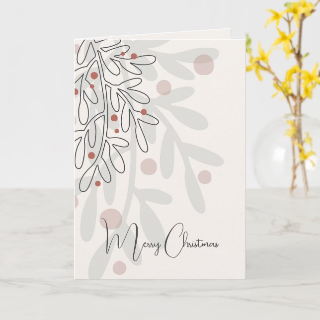 Tarjeta Muérdago dibujado a mano Feliz Navidad (flor amarilla)