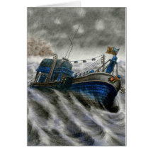 Tarjeta muerta del ojo con el barco en el color,