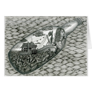 Tarjeta muerta del ojo con Vannak en una botella