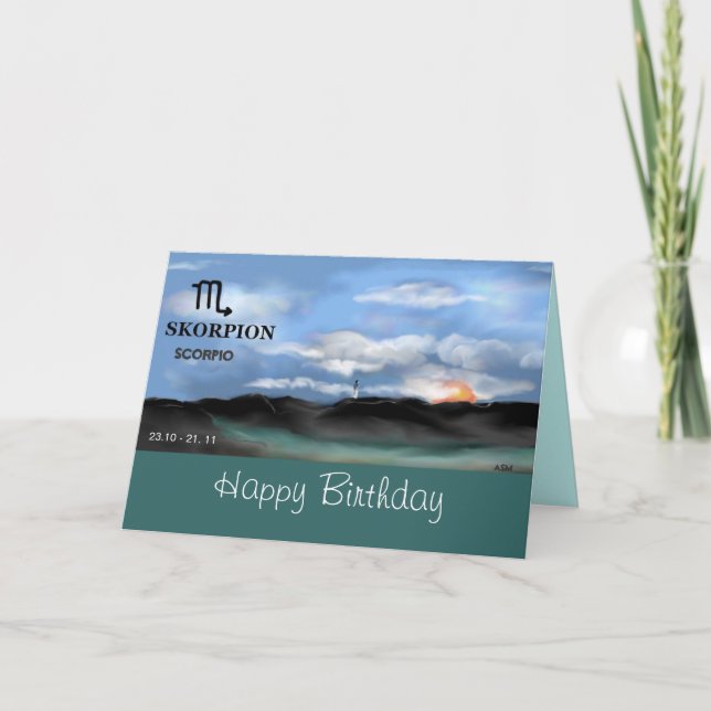 Tarjeta Muestra del zodiaco, ESCORPIÓN - feliz cumpleaños (Anverso)