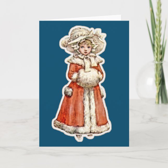 Tarjeta Muff de mano de abrigo de muñeca de papel infantil (Anverso)