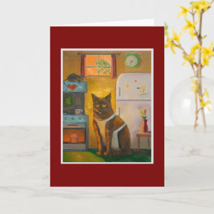 Tarjeta Muffin de gato en la cocina de una cabaña