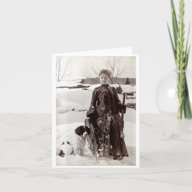 Tarjeta Mujer 1890 y su perro de caza de Bretaña (Anverso)