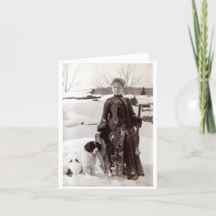 Tarjeta Mujer 1890 y su perro de caza de Bretaña