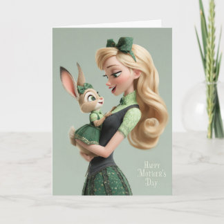 Tarjeta Mujer abrazando a conejito bebé - Feliz Día de la