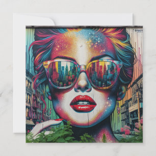 Tarjeta Mujer abstracta con gafas de sol Arte Ai en blanco