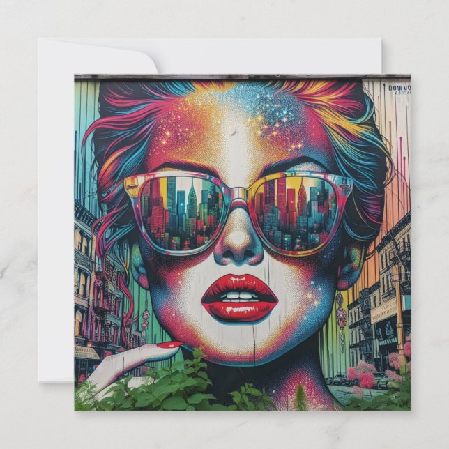 Tarjeta Mujer abstracta con gafas de sol Arte Ai en blanco (Anverso)