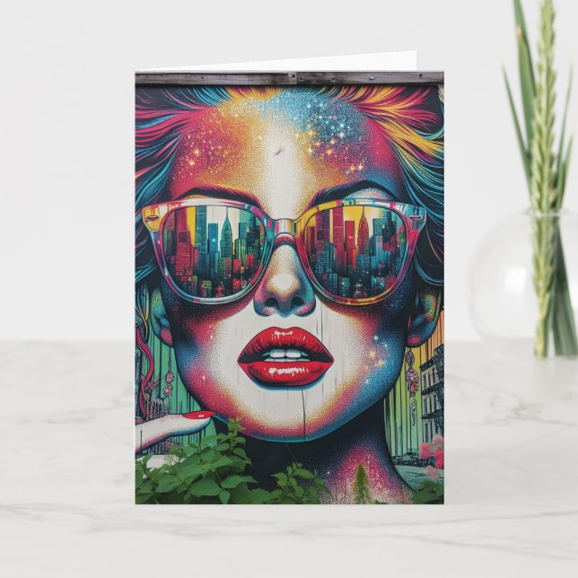 Tarjeta Mujer abstracta con gafas de sol Arte Ai en blanco (Anverso)
