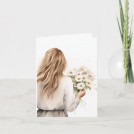 Tarjeta Mujer acuarela con margarita