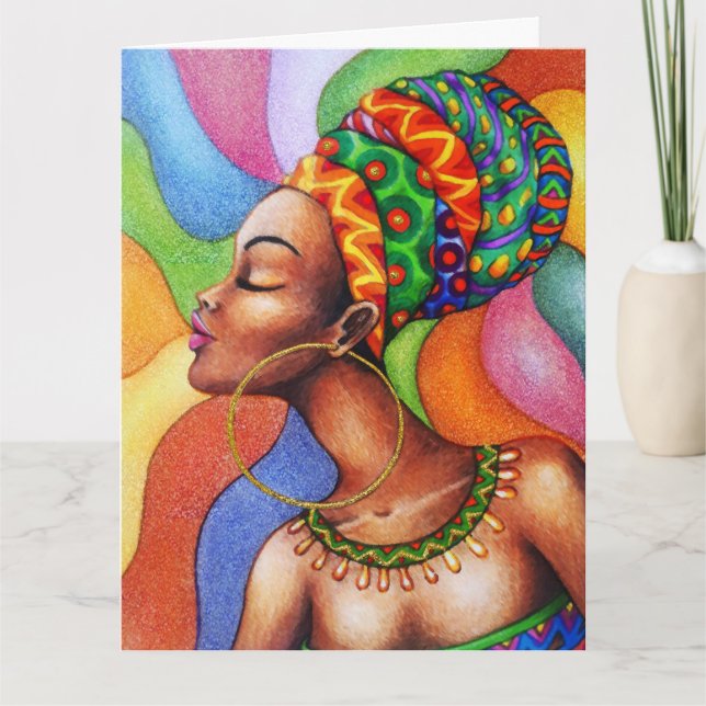 Tarjeta Mujer africana con tejidos tradicionales de cera (Anverso)