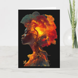 Tarjeta Mujer Afro Historia Negra Raíces Del Árbol Arte Na