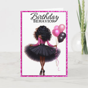 Tarjeta Mujer Afroamericana Chic Cumpleaños Rosa/Negro
