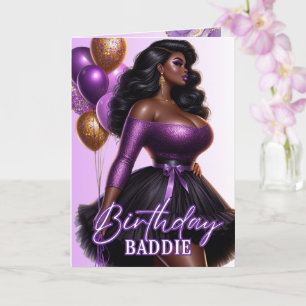 Tarjeta Mujer Afroamericana Glamurosa Cumpleaños Púrpura
