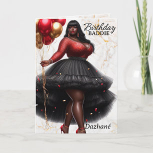 Tarjeta Mujer Afroamericana Glamurosa Cumpleaños Rosa