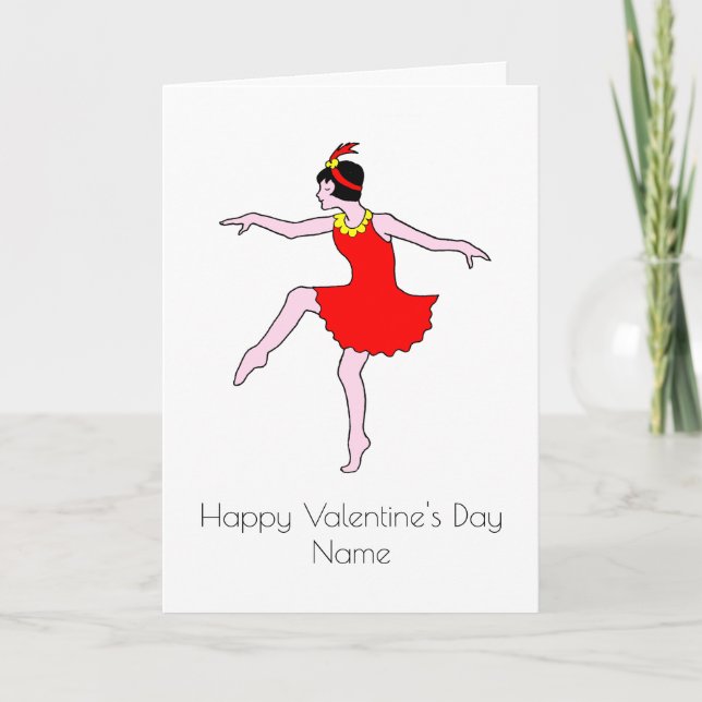 Tarjeta Mujer Art Decó Bailarina Vestidos Rojos Valentines (Anverso)