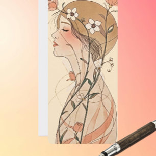 Tarjeta Mujer Art Nouveau - Flores Fluyentes – Pasteles