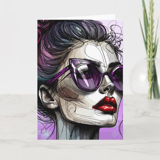 Tarjeta Mujer atractiva con gafas de sol y gafas de sol mo (Anverso)