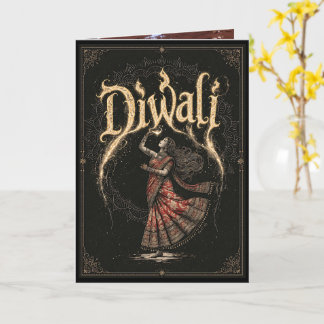Tarjeta Mujer Bailando Diwali Con Lámpara