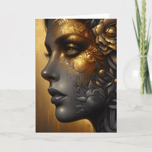 Tarjeta Mujer bonito en oro   En blanco