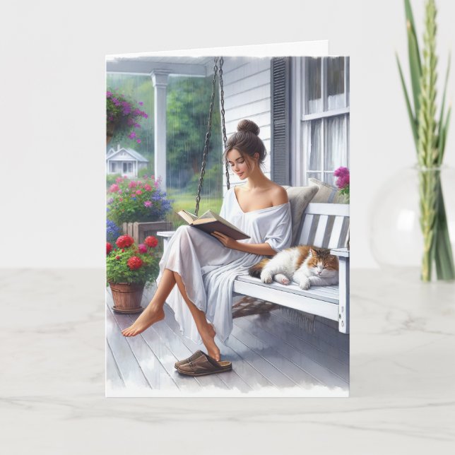 Tarjeta Mujer bonito leyendo un libro (Anverso)