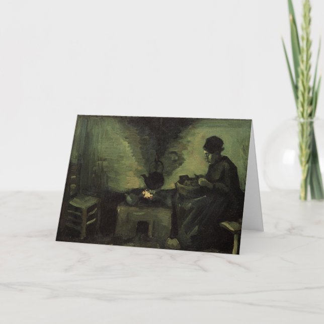Tarjeta Mujer campesina junto a la chimenea de Vincent van (Anverso)