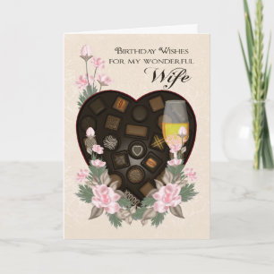 Tarjeta Mujer Chocolates Vino Y Flor Saludo De Cumpleaños