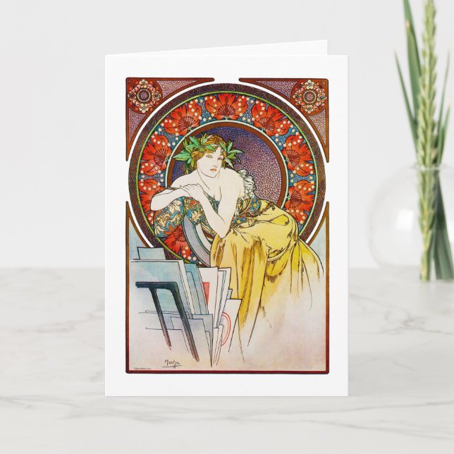 Tarjeta Mujer con amapola, Mucha (Anverso)