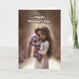 Tarjeta Mujer con conejito bebé en púrpura: Feliz día de l