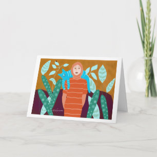 Tarjeta Mujer con el gato en garden.2