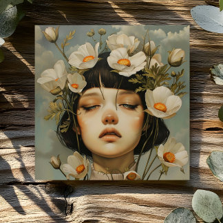 TARJETA MUJER CON FLORES