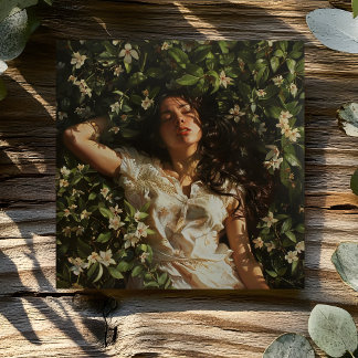 TARJETA MUJER CON FLORES