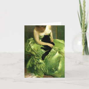 Tarjeta Mujer con gato negro