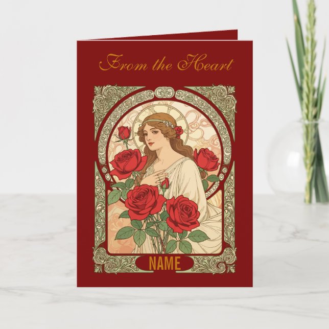 Tarjeta Mujer con Ilustración Romántica de Rosas (Anverso)