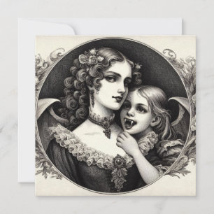 Tarjeta Mujer con Ilustracion vintage infantil de vampiros