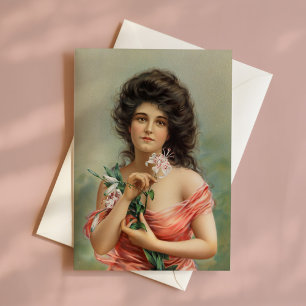 Tarjeta Mujer con Lily   Louis Prang & Co.
