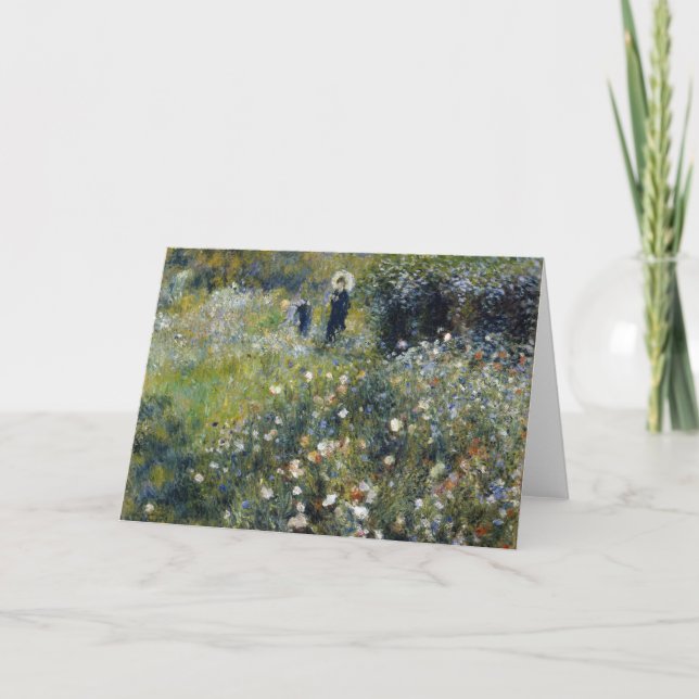 Tarjeta Mujer con sombrilla en un jardín por Auguste Renoi (Anverso)