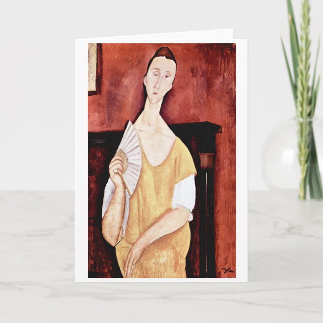 Tarjeta Mujer con un abanico, Modigliani (Anverso)
