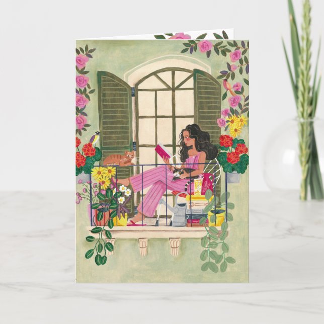 Tarjeta Mujer con un deseo de cumpleaños tranquilo (Anverso)