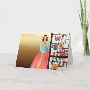Tarjeta mujer con un hanbok
