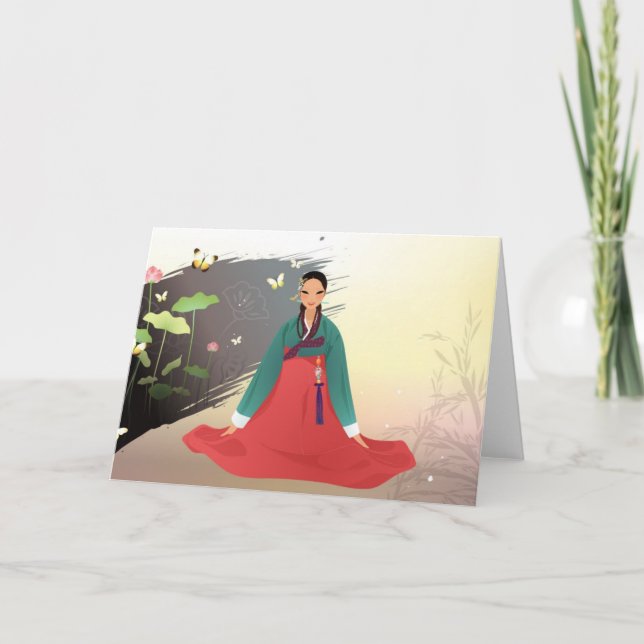 Tarjeta Mujer coreana con hanbok (Anverso)