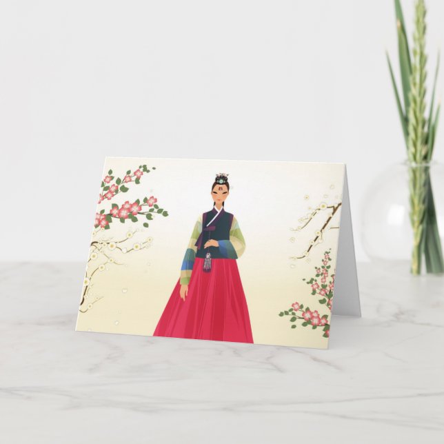 Tarjeta Mujer coreana que lleva un hanbok (Anverso)