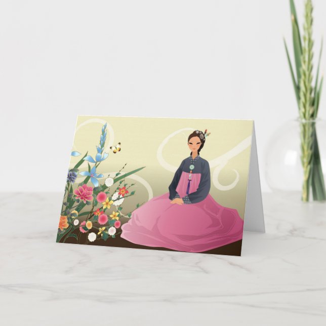 Tarjeta mujer coreana que lleva un hanbok (Anverso)