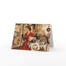 Mujer de 1950 haciendo sus compras navideñas
