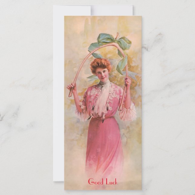 Tarjeta Mujer de Art Nouveau con espécimen buena suerte (Anverso)