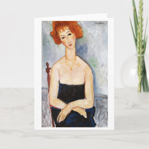 Tarjeta Mujer de cabello rojo con un Pendante, Modigliani