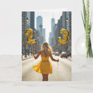 Tarjeta Mujer De Chicago Con Globos De Cumpleaños