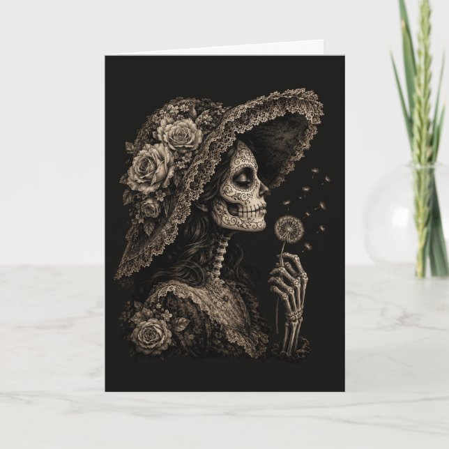 Tarjeta Mujer de cráneo de azúcar gótico Día de Muertos (Anverso)