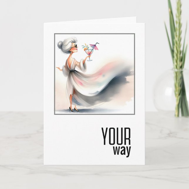 Tarjeta Mujer De Cumpleaños Con Cóctel (Anverso)