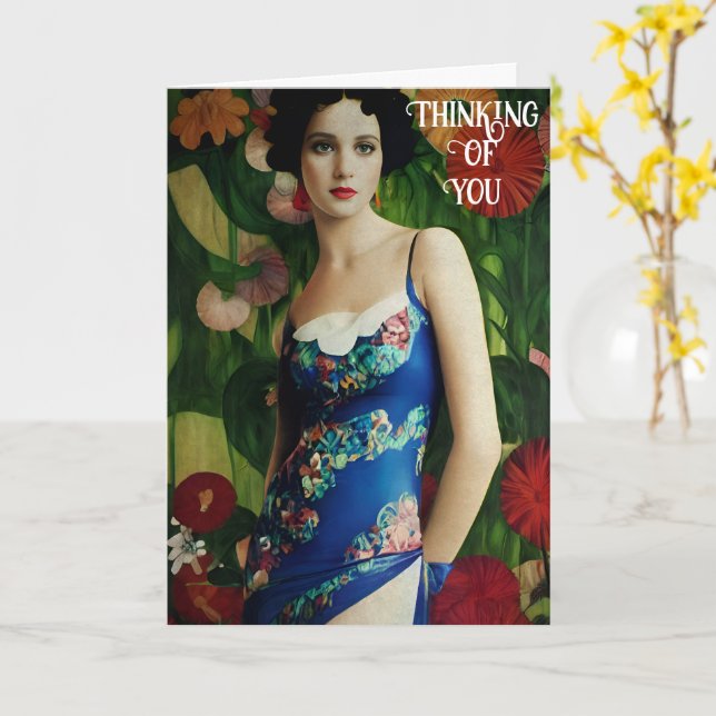 Tarjeta Mujer de estilo Art Déco elegante con grandes flor (flor amarilla)